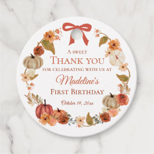 Sweet Thank You Fall Pumpkin Floral Wreath 1st Favour Tags