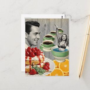 Sweet Thoughts Surreal Collage Man Thinks of Women Postcard