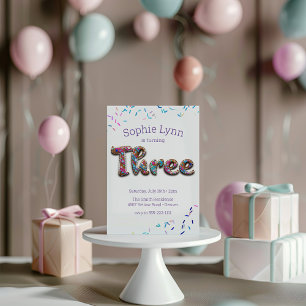 Sweet "Three" Cookie Sprinkles Kids' 3rd Birthday Invitation