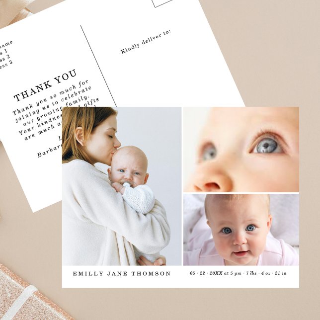 Sweet Three Photo Baby Shower Thank You Postcard (Creator Uploaded)