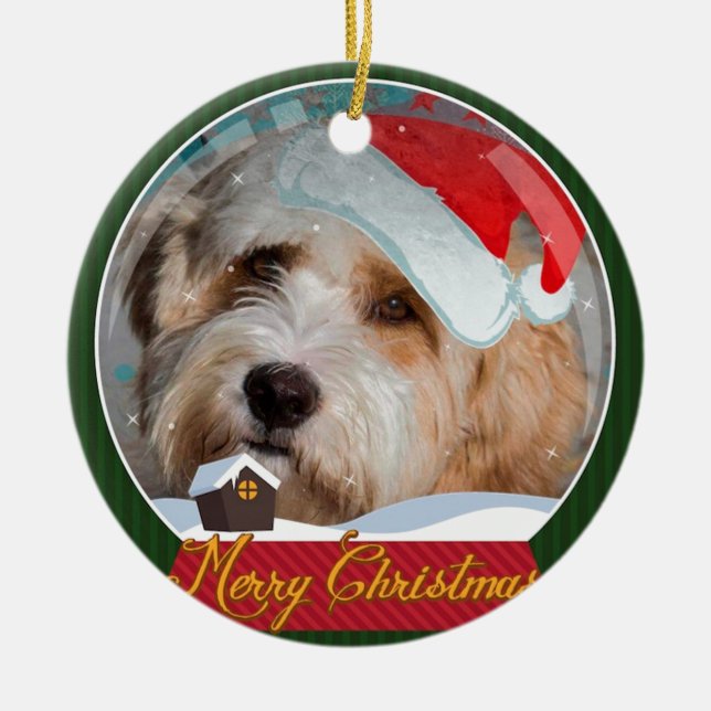 Sweet Tibetan Terrier Santa Collection Ceramic Ornament (Front)