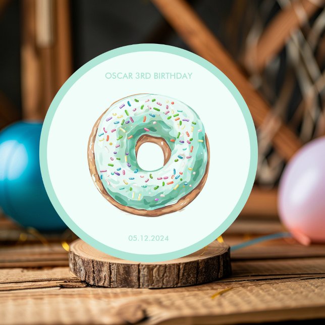 Sweet Time Pastel Green Doughnut Birthday Classic Round Sticker (Creator Uploaded)