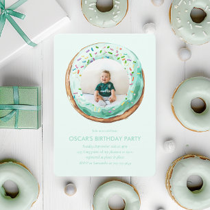 Sweet Time Pastel Green Doughnut Birthday Invitation