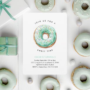 Sweet Time Pastel Green Doughnut Birthday Invitation