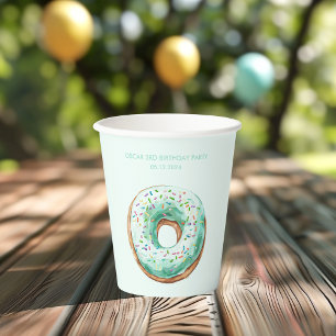 Sweet Time Pastel Green Doughnut Birthday Paper Cups