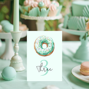 Sweet Time Pastel Green Doughnut Birthday  Table Number