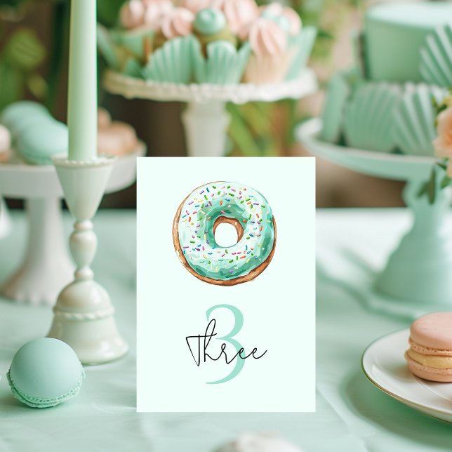 Sweet Time Pastel Green Doughnut Birthday  Table Number (Creator Uploaded)