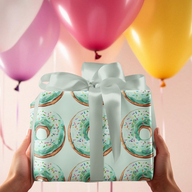 Sweet Time Pastel Green Doughnut Birthday Wrapping Paper (Creator Uploaded)