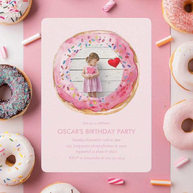 Sweet Time Pastel Pink Doughnut Birthday Invitation (Creator Uploaded)