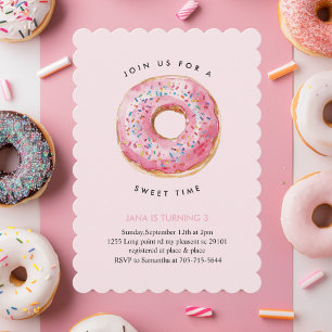 Sweet Time Pastel Pink Doughnut Birthday Invitation