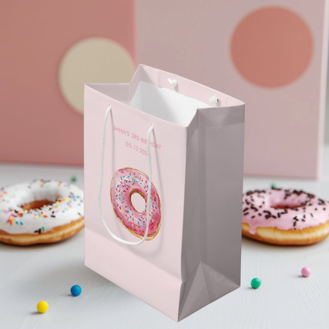 Sweet Time Pastel Pink Doughnut Birthday  Medium Gift Bag (Creator Uploaded)