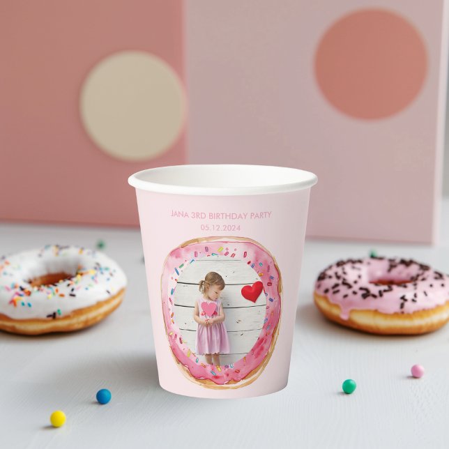 Sweet Time Pastel Pink Doughnut Birthday Paper Cups (Creator Uploaded)