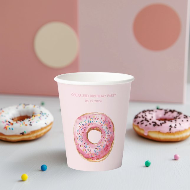 Sweet Time Pastel Pink Doughnut Birthday Paper Cups (Creator Uploaded)