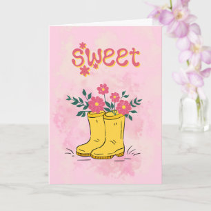 Sweet title with Yellow Rain Boots and Flowers Car Card
