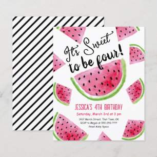  Sweet to Be Four Melon Birthday Party Invitation