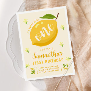 Sweet To Be One Summer Lemon Citrus 1st Birthday Invitation
