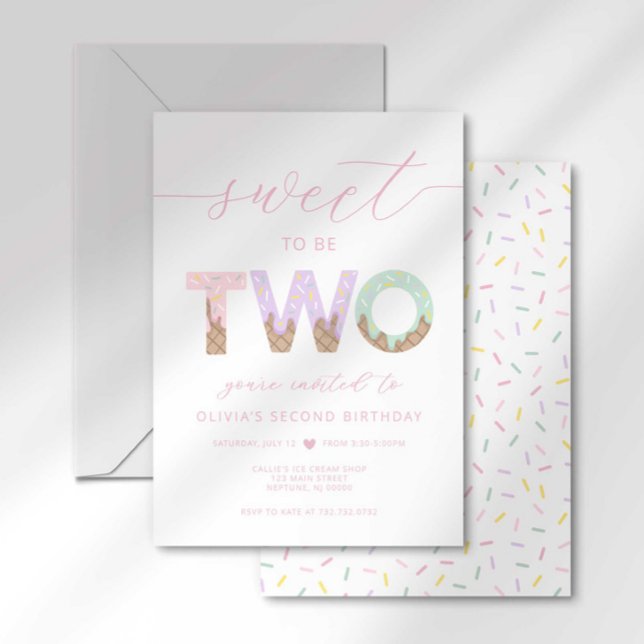 Sweet to be Two Ice Cream Party Invitation (Creator Uploaded)