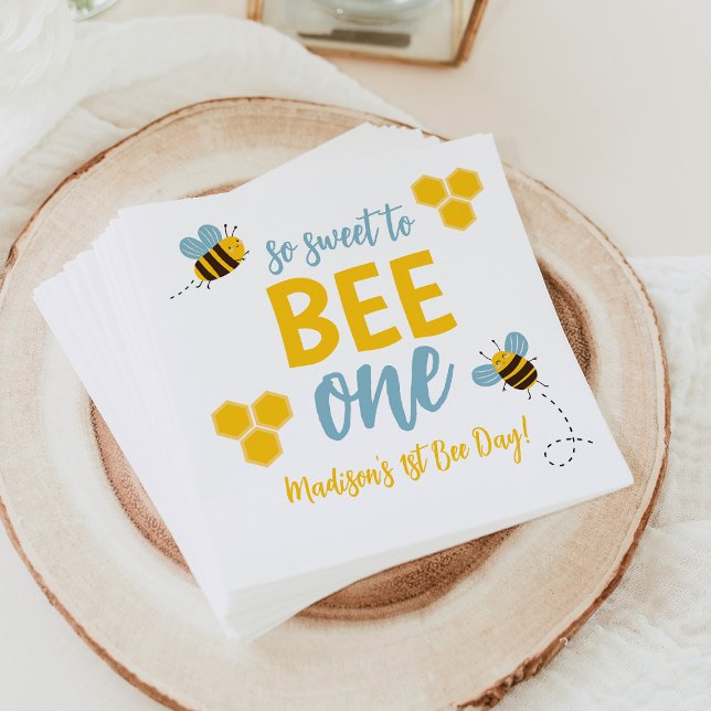 Sweet to Bee One 1st Bee Day Birthday Party Napkin (Creator Uploaded)
