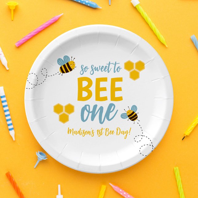Sweet to Bee One 1st Bee Day Birthday Party Paper Plate (Creator Uploaded)