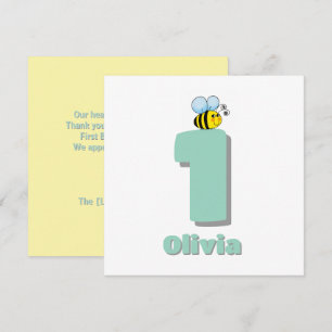 Sweet to Bee One 1st Birthday Cute Bumble Bee Thank You Card