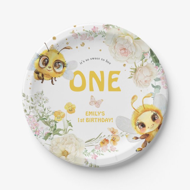 Sweet to Bee ONE' 1st Birthday Paper Plate (Front)