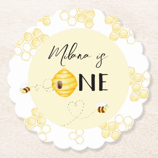 Sweet to bee one Bee 1st birthday Paper Coaster (Front)