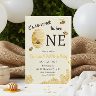 Sweet To Bee One Cute Beehive First Birthday  Invitation