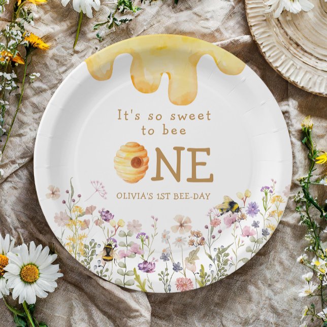 Sweet to Bee One Cute Honey Girl First Birthday Paper Plate (Creator Uploaded)