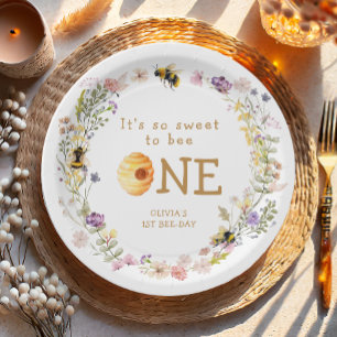 Sweet to Bee One Cute Honey Girl First Birthday Paper Plate