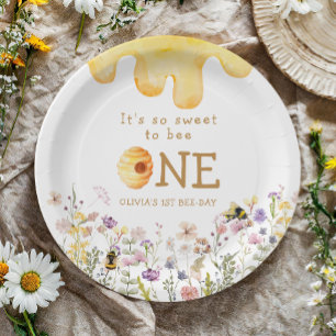 Sweet to Bee One Cute Honey Girl First Birthday Paper Plate