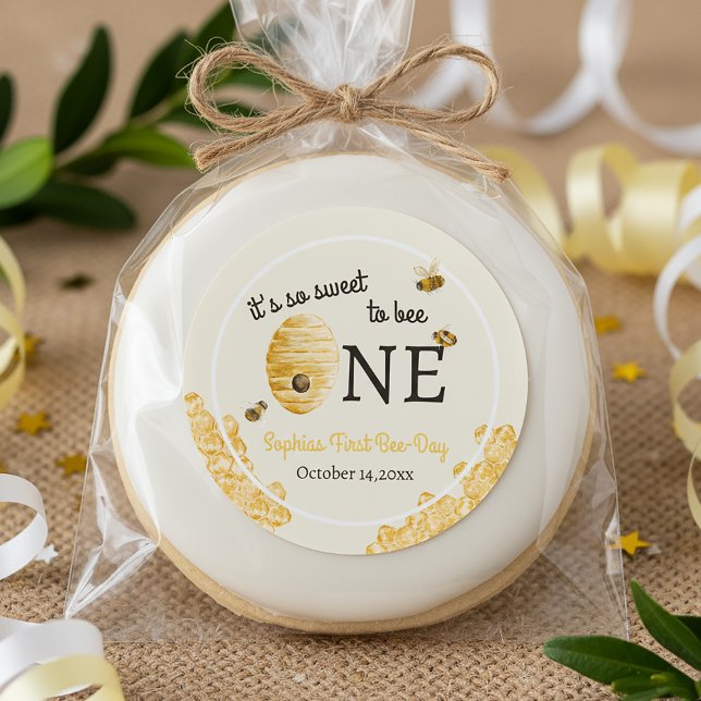 Sweet To Bee One First Birthday Bees Honeycomb Classic Round Sticker (Creator Uploaded)