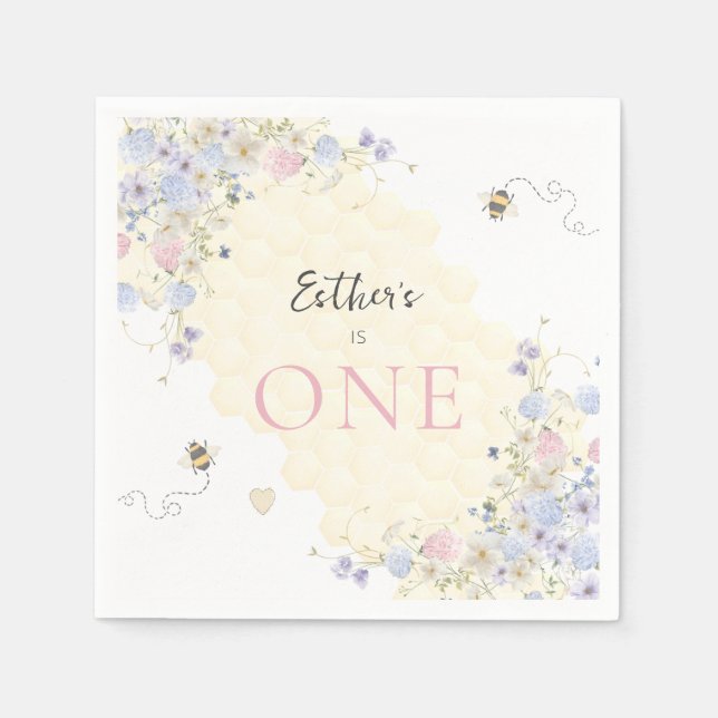 Sweet To Bee One Pastel First Birthday Napkin (Front)