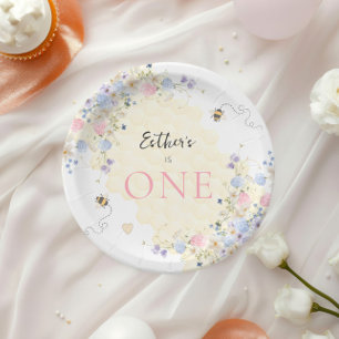 Sweet To Bee One Pastel First Birthday Paper Plate
