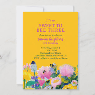 Sweet to Bee Three Colourful Third Birthday Invitation