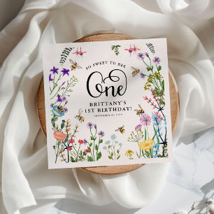 'Sweet to Bee' Wildflower & BumbleBee 1st Birthday Napkin