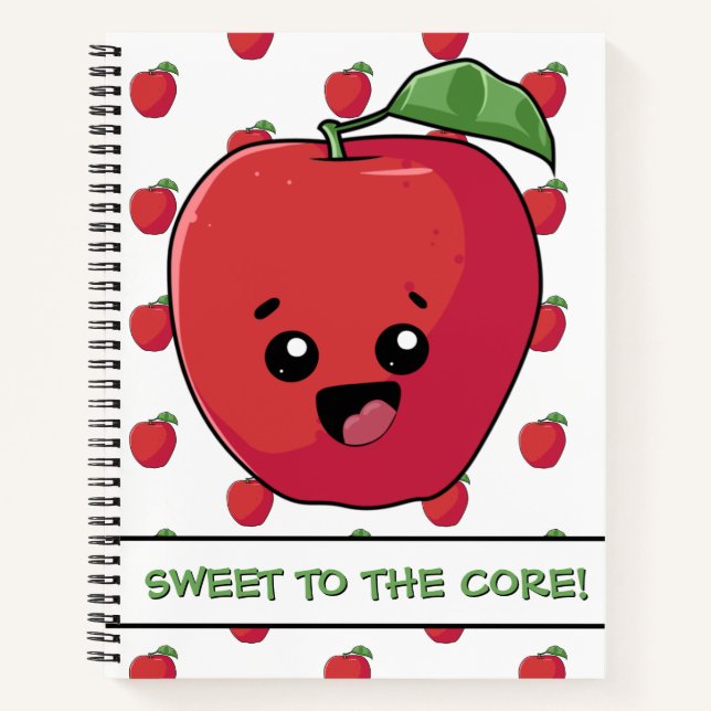 Sweet to the Core Red Apple Pun Funny Cute Notebook (Front)
