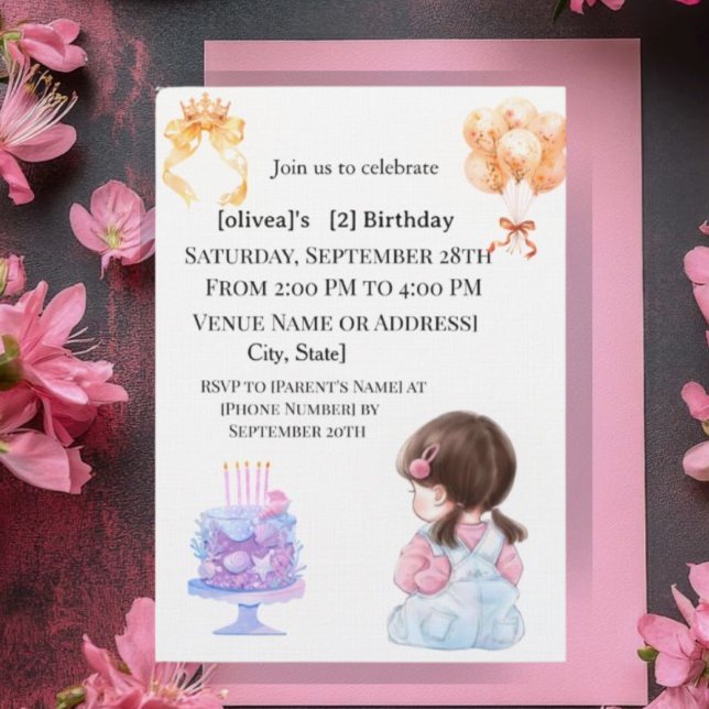 Sweet Toddler Girl Two Sweet Birthday Party Invita Invitation (Creator Uploaded)