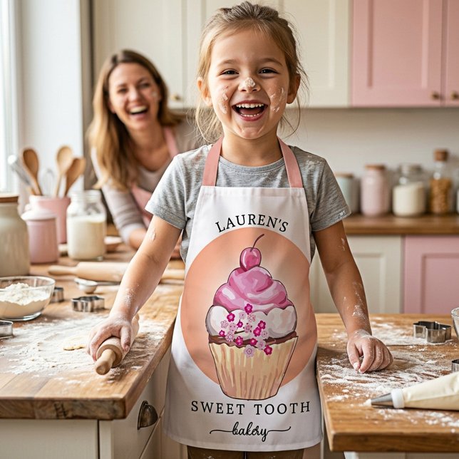Sweet Tooth Cupcake Cute Bakery Chef  Apron (A cute and girly sweet cupcake bakery chef apron - for children and adults)