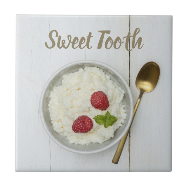 Sweet Tooth rice pudding with raspberries dessert Ceramic Tile (Front)