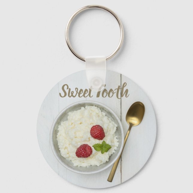 Sweet Tooth rice pudding with raspberries dessert Key Ring (Front)