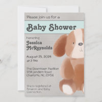 Sweet Toy Dog Grey and Teal Baby Shower Invitation