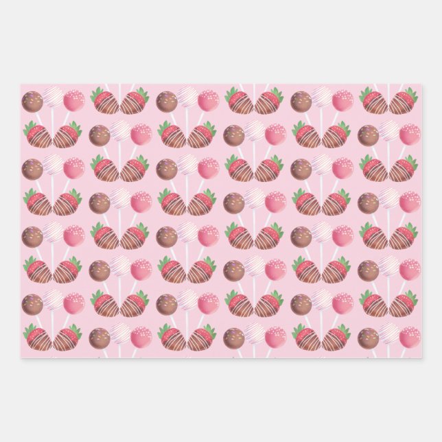 Sweet Treat Chocolate Strawberries And Cake Pops Wrapping Paper Sheet (Front 2)