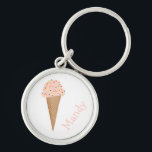 Sweet Treat Pink Ice Cream Cone Sprinkles CUSTOM Key Ring<br><div class="desc">Customize this cute keychain with your own text,  your name or anything else you like. Get ready for summer with this sweet ice cream cone design,  hand drawn by me for you! Check my shop for lots more matching items!</div>