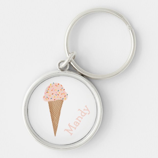 Sweet Treat Pink Ice Cream Cone Sprinkles CUSTOM Key Ring (Front)