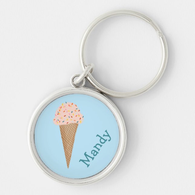Sweet Treat Pink Ice Cream Cone Sprinkles CUSTOM Key Ring (Front)