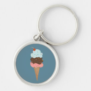 Sweet Treat Triple Ice Cream Cone Sprinkles Cherry Key Ring