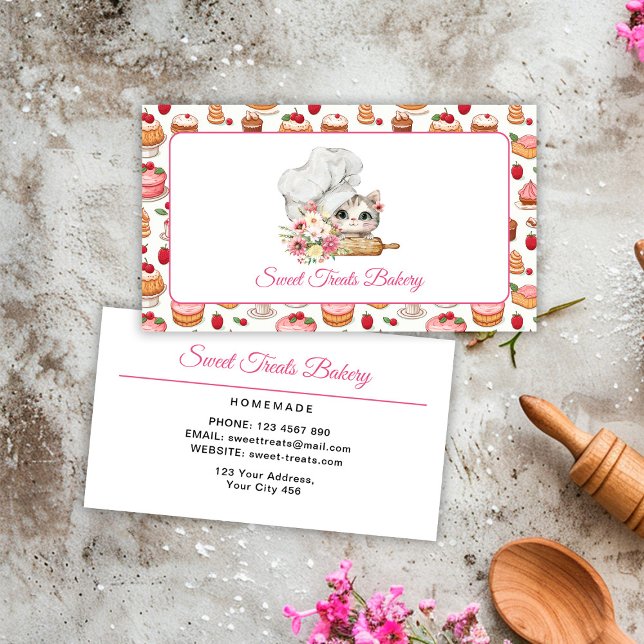 Sweet Treats Bakery Chef Kitten Business Card (Creator Uploaded)