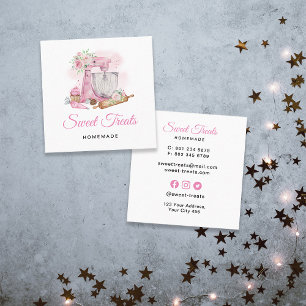 Sweet Treats Bakery Pink Square Business Card
