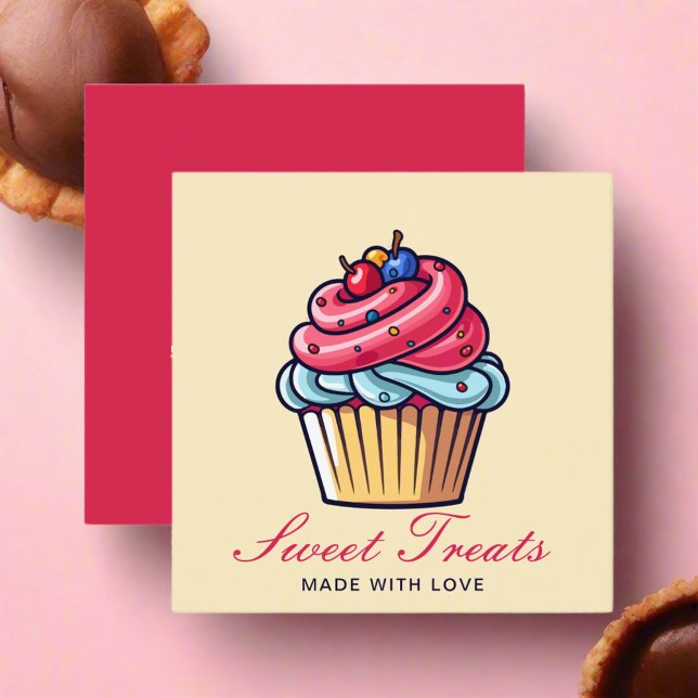 Sweet Treats Cupcake Bakery Pastry Chef Pink Square Business Card (Creator Uploaded)
