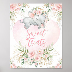 Sweet Treats Dreamy Baby Elephant Blush Floral Poster
